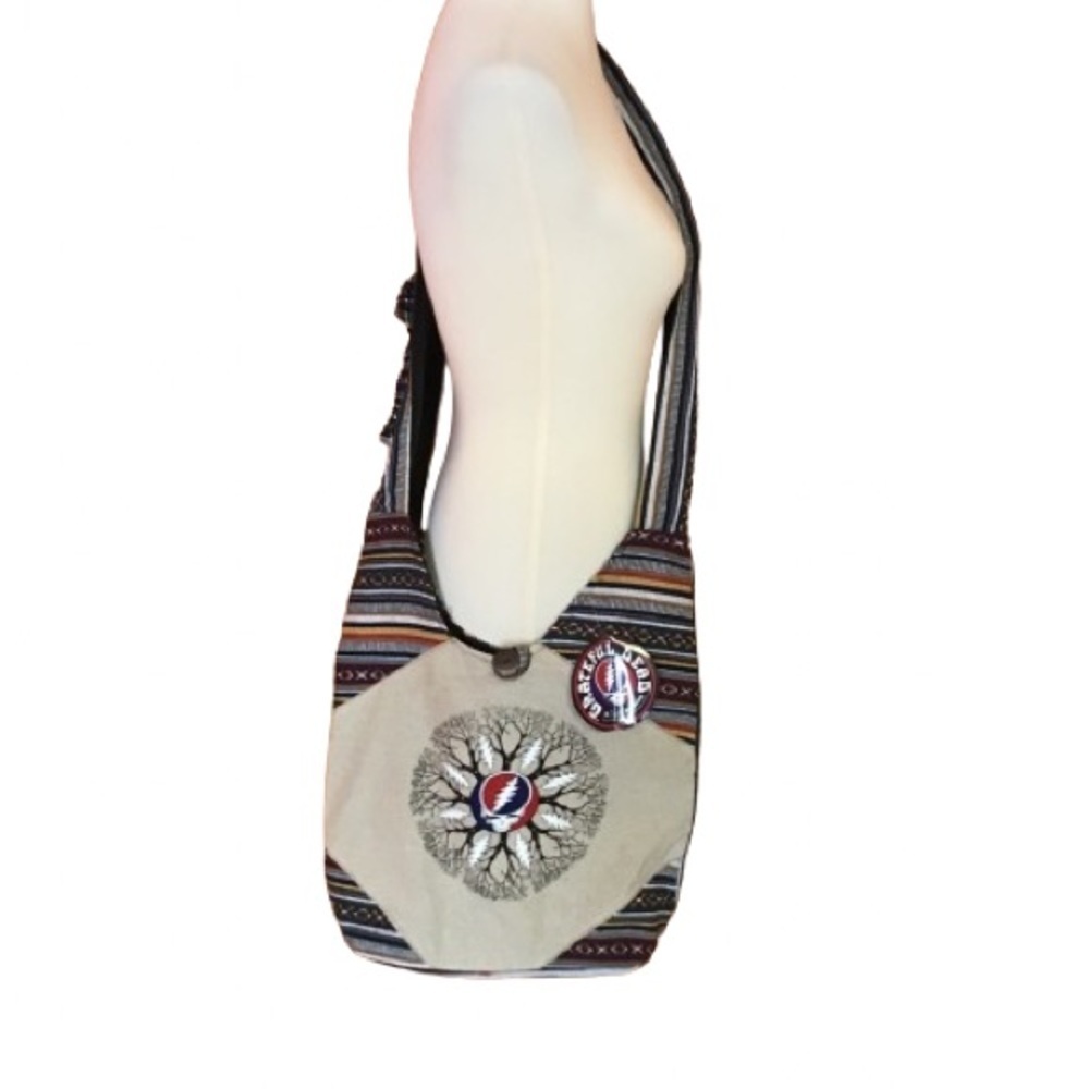 Grateful Dead beige black striped canvas shoulder bag